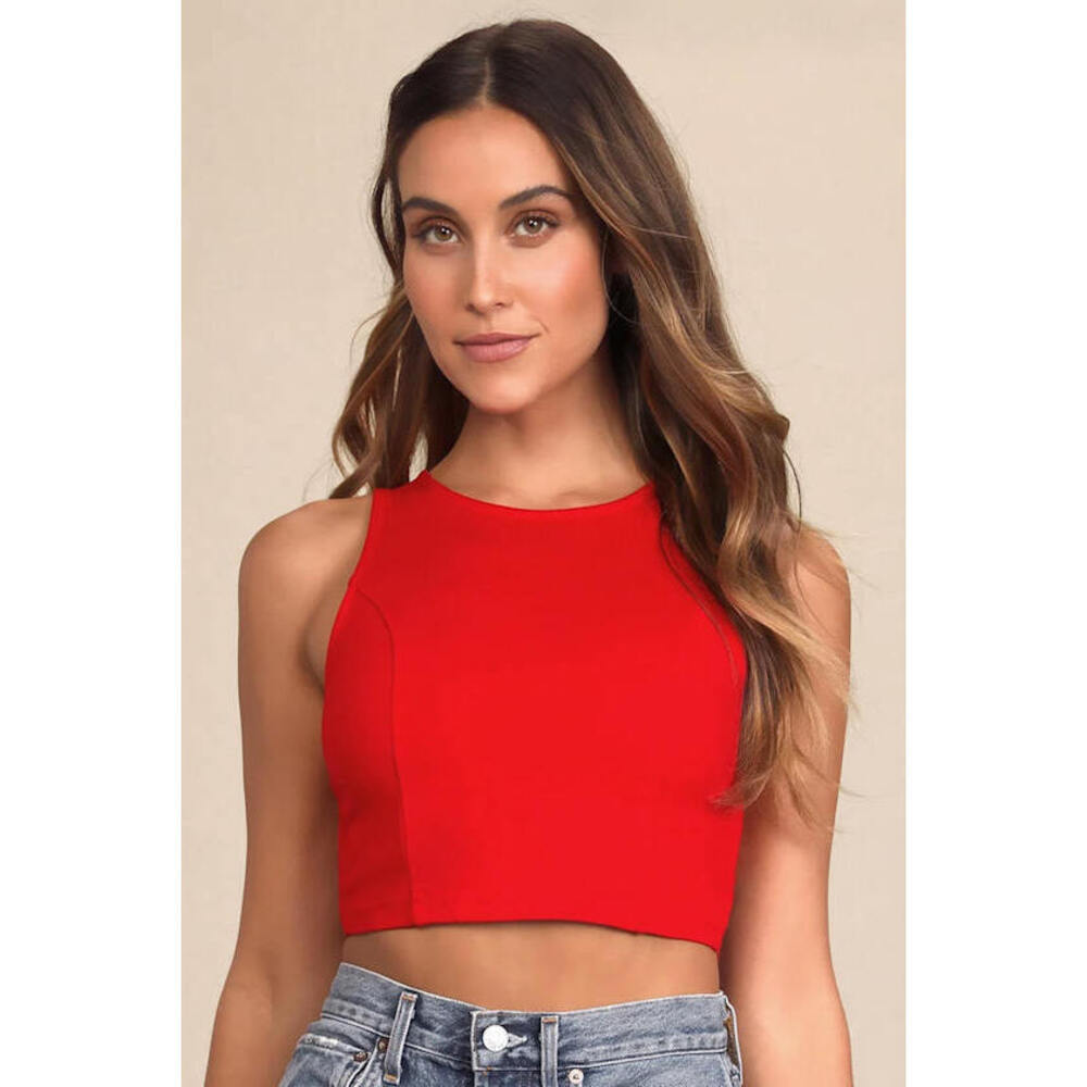 Lulus Let's Tie It Red Tie-back Cropped Tank Top - Size XS